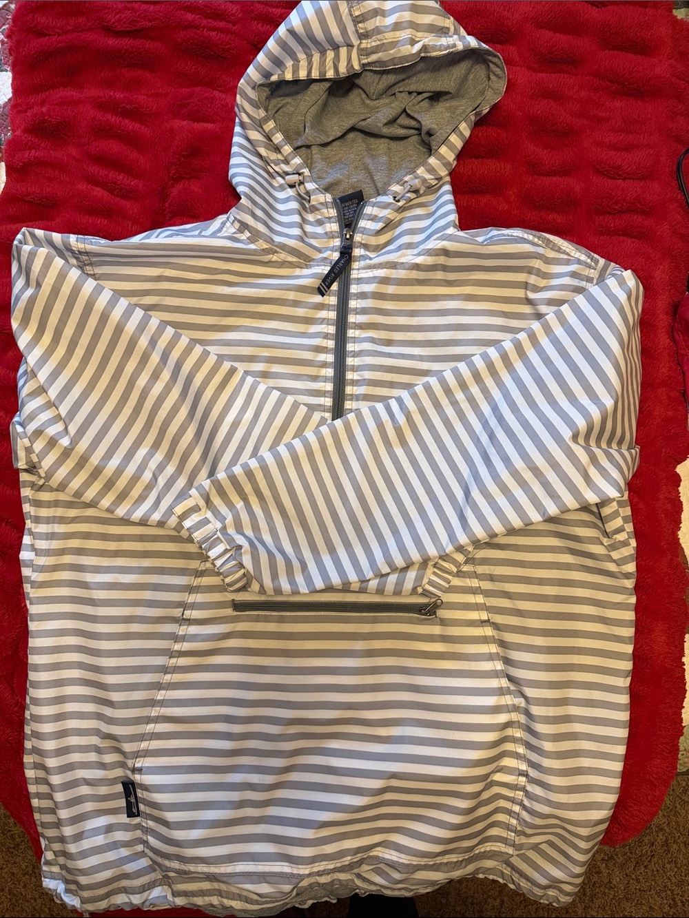 Charles River Apparel Gray and White Striped Hooded Utility Jacket - Picture 2 of 7